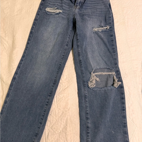 SHEIN Blue Distressed Straight Leg Jeans - Picture 1 of 2